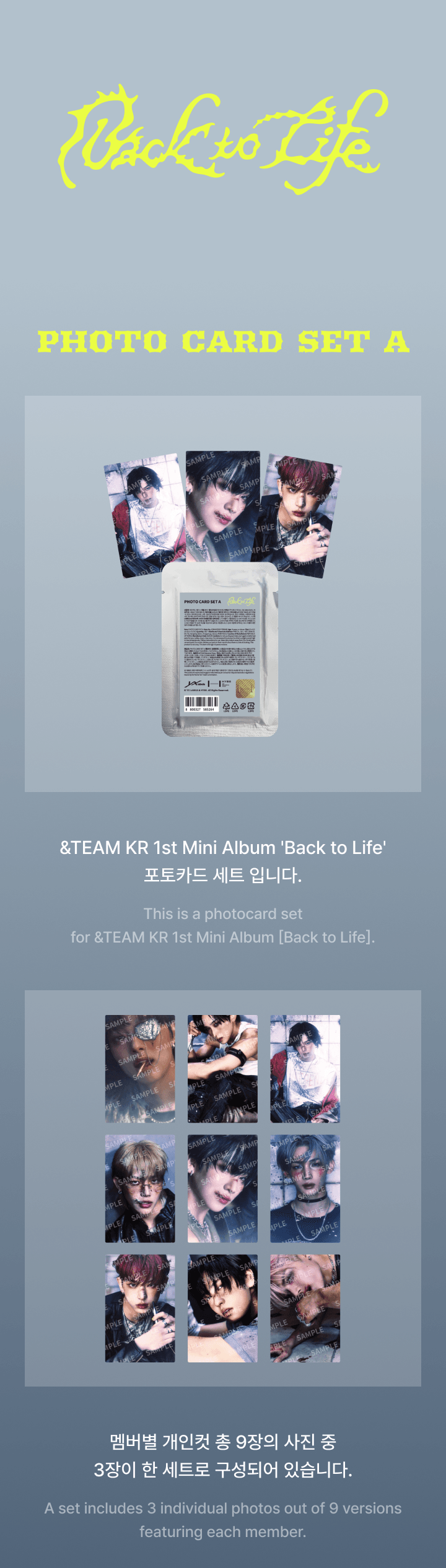 &TEAM BACK TO LIFE OFFICIAL MD PHOTOCARD SET A