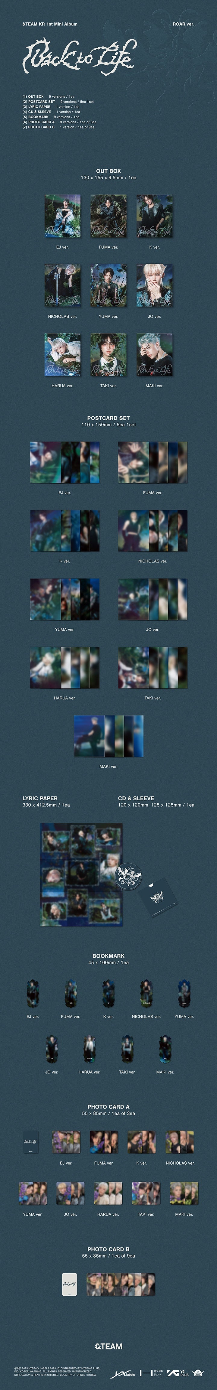 &TEAM KR 1ST MINI ALBUM [BACK TO LIFE] ROAR VER. + STUDIO CHOOM