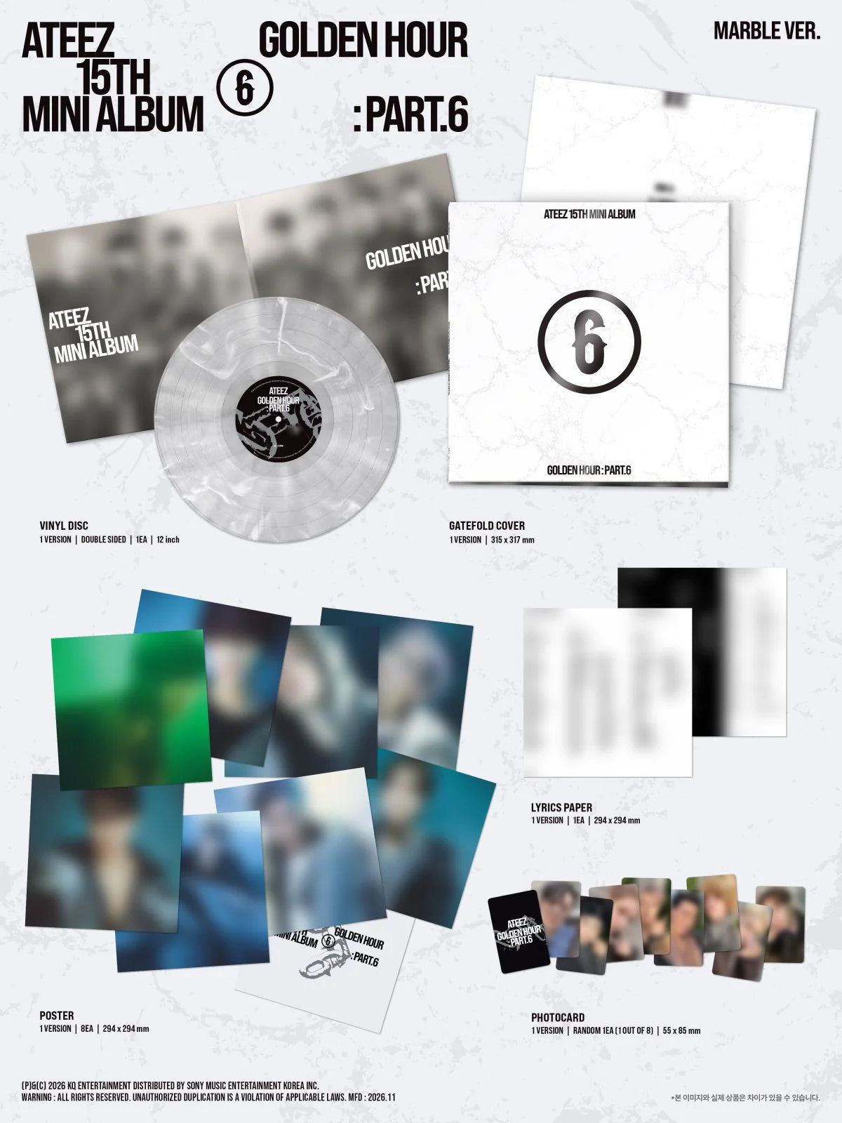 ATEEZ GOLDEN HOUR : Part.6 - 15th Mini Album - MARBLE Vinyl Ver. (Pre-Order)