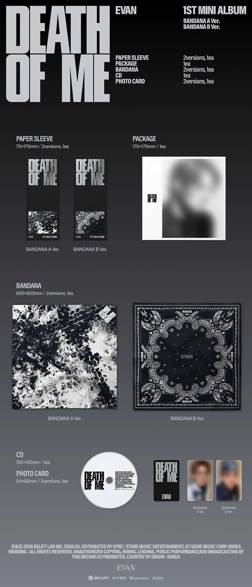 EVAN 1ST MINI ALBUM [DEATH OF ME] BANDANA VER.