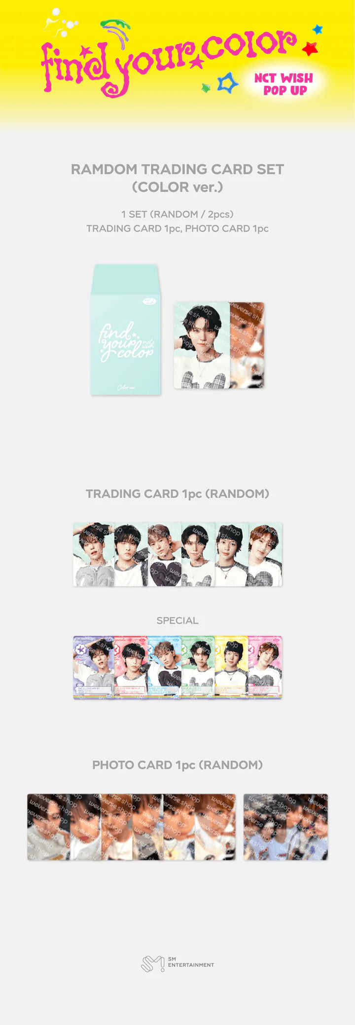 NCT WISH RANDOM TRADING CARD SET COLOR ver. POP UP FIND YOUR COLOR MD