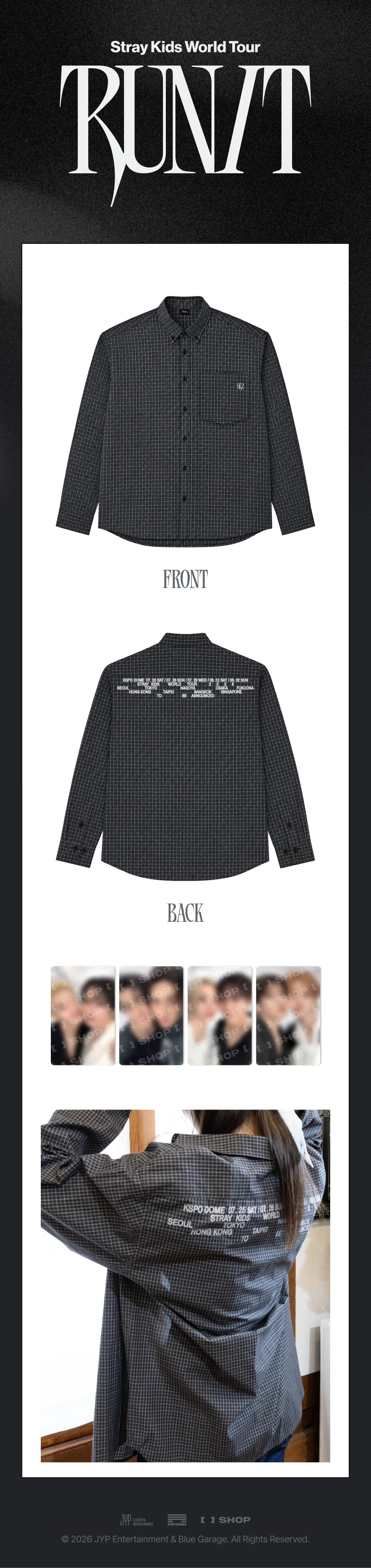 STRAY KIDS WOLRD TOUR [RUN IT] OFFICIAL MD CHECK SHIRT